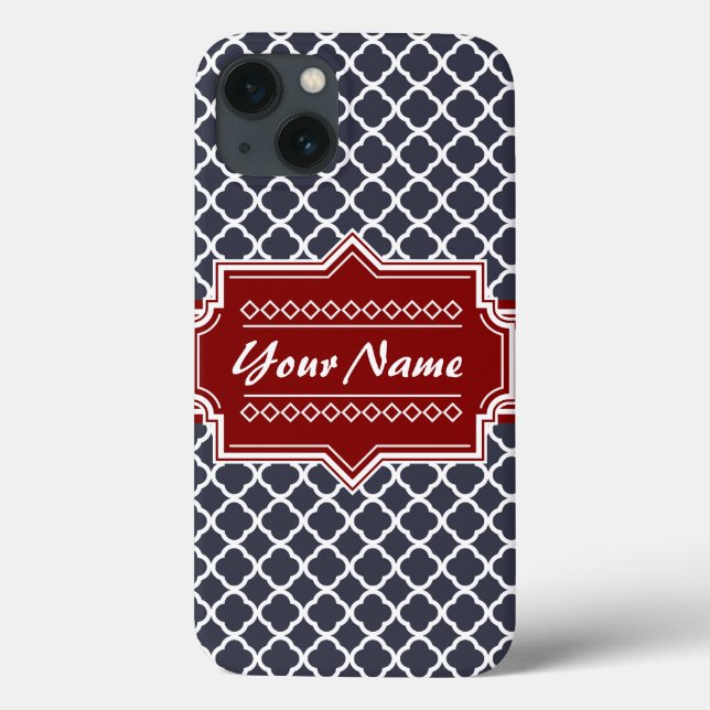 Marinho e Quatrefoil Vermelho Personalizados (Verso)