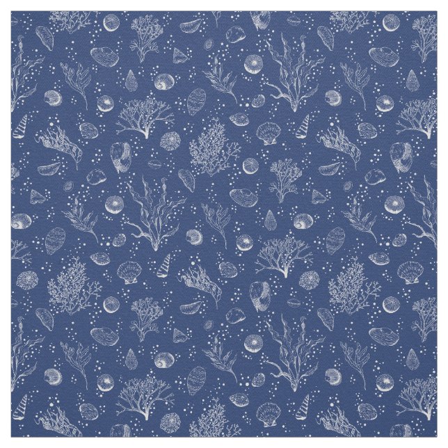 Marinho e tecido branco com conchas e algas marinh (Modelo)