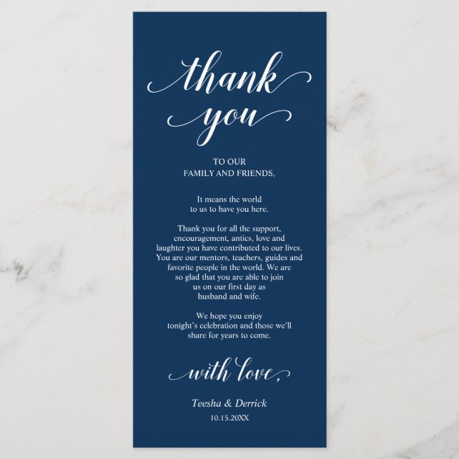 Marinho Elegante Azul, Cartões de agradecimentos d (Frente)