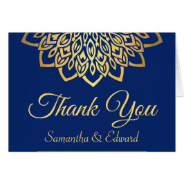 Marinho Elegante Azul Dourado Obrigado Cartão de C