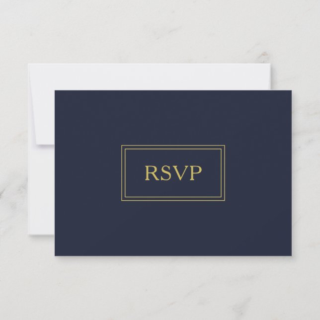 Marinho Elegante e placas RSVP de Script Dourado (Verso)
