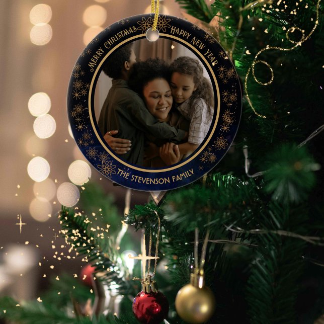 Marinho Elegante Ornamento Lado de Natal Azul 2 (Elegant Navy Blue Christmas 2 sided Ornament)