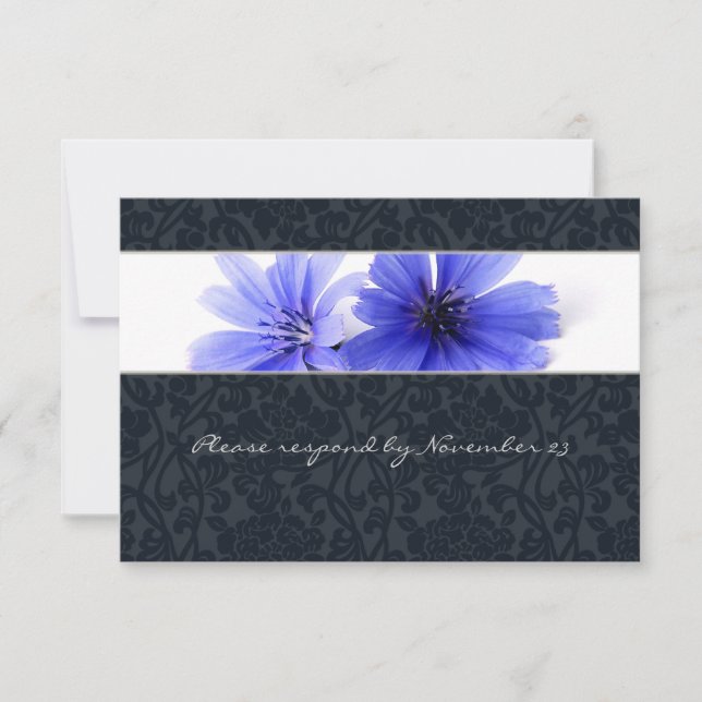 Marinho escuro Damasco Floral rsvp com envelope (Frente)