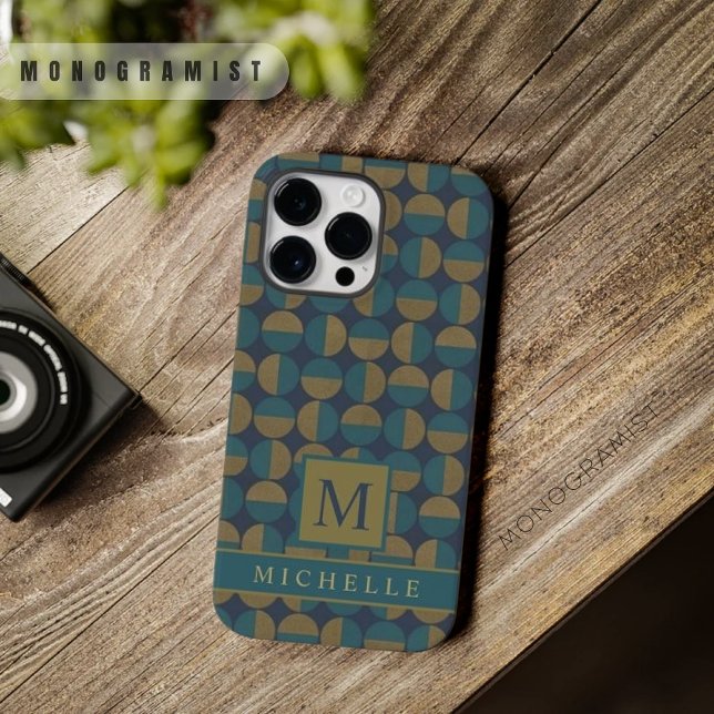 Marinho Escuro Personalizável Verde Verde Azul (Customizable Dark Navy Blue Teal Green Geometric Case-Mate iPhone Case)