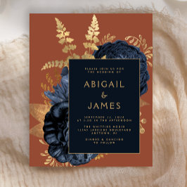 Marinho Floral Azul Dourado Casamento de Ferrugem