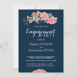 Marinho floral e convite para festa de noivado