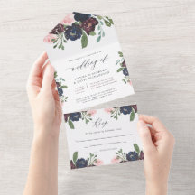 Marinho Floral Elegante Azul e ameixa | Casamento