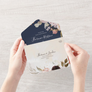 Marinho Floral Moderno Blush e Selo Marble E Envio