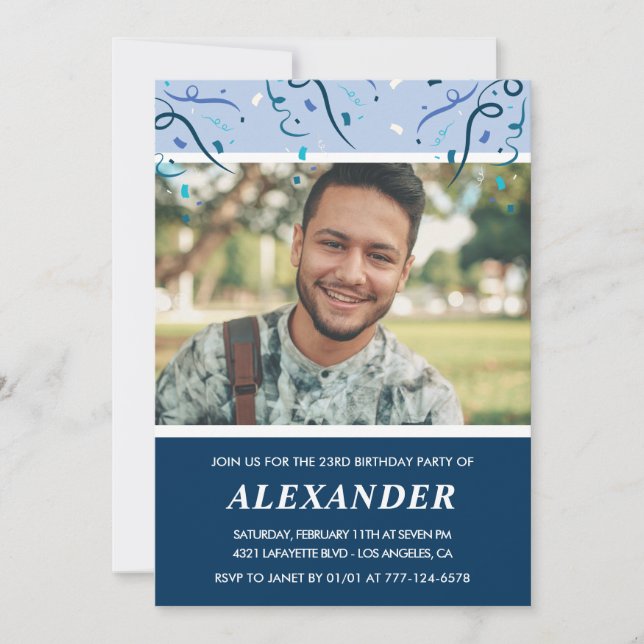 Marinho Foto 23º convites de aniversário Homem (Frente)