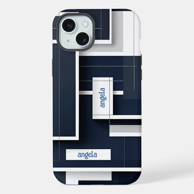 marinho geométrico abstrato moderno azul (Verso)