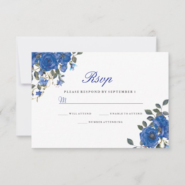 Marinho Indigo Blue Flowers Casamento RSVP (Frente)