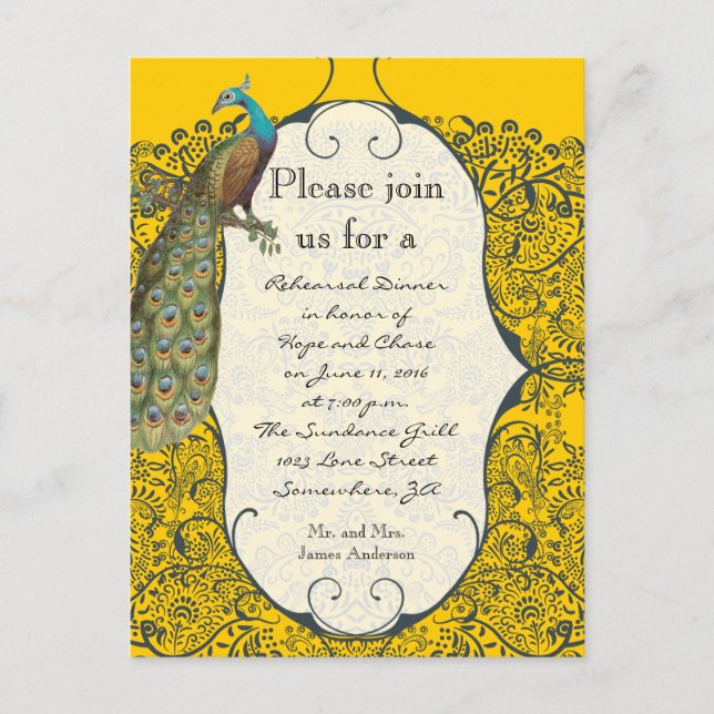 Marinho Love Bird Damask Janta Convite para ensaio (Frente)