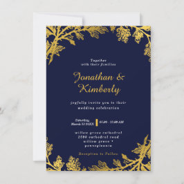 Marinho Luxuoso e Convite para Casamento Dourado