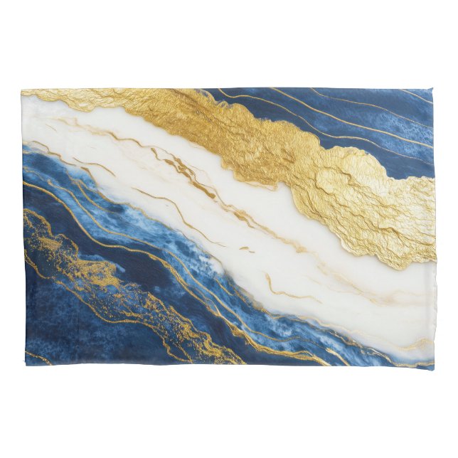 Marinho Luxurioso Azul e Dourado Mármaco Folha (Frente)