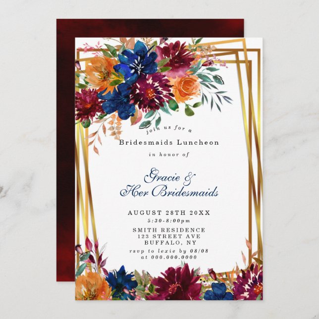 Marinho Marsala Orange Floral Bridesmaids Luncheon (Frente/Verso)