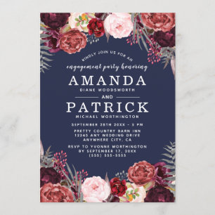 Marinho Marsala Peony Festa de noivado Convite