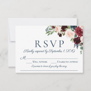 Marinho Marsala que Wedding cartões de RSVP com