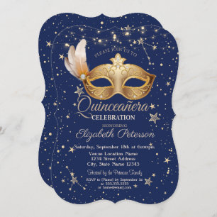 Marinho Masque Estrelas Azuis Quinceañera Convite