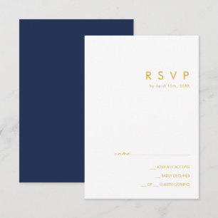 Marinho mínimo moderno azul   Placa RSVP Dourada