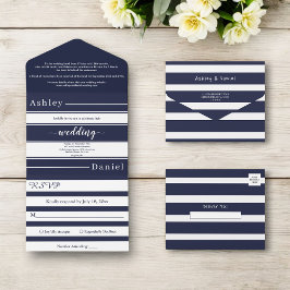 Marinho Moderno Blue Stripes Elegante Casamento