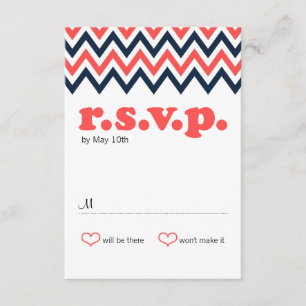 Marinho Moderno e Coral Chevron & Lovebird RSVP
