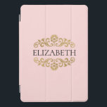 Marinho monograma elegante iPad Pro Dourada azul<br><div class="desc">Um elegante estojo cor-de-rosa e dourado. Excelente de volta à escola. Adicione seu nome entre o floral dourado floral na frente. Projetado para você pelo Blackberry Boulevard.</div>