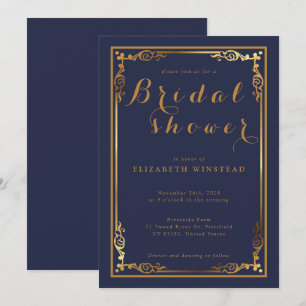 Marinho na moda convite azul para um chá de panela