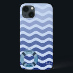 Marinho Náutico de Navegação Azul Faixa de Ondas A<br><div class="desc">Marinho de ondas de stripe azul com seu nome.</div>