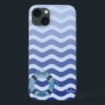 Marinho Náutico de Navegação Azul Faixa de Ondas A<br><div class="desc">Marinho de ondas de stripe azul com seu nome.</div>
