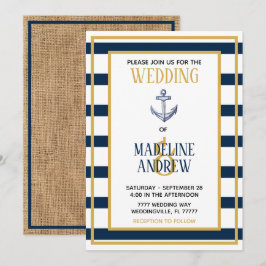 Marinho Náutico Stripes Anchor Convite para Casame