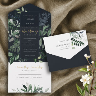 Marinho Negro Verde Folhagem Tropical Casamento Al