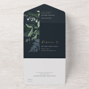 Marinho Negro Verde Folhagem Tropical Casamento Al