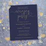 Marinho Orçamental E Convite de casamento Dourado<br><div class="desc">Este elegante convite de festas da noite de casamento do orçamento pode ser personalizado com seus detalhes de celebração em tipografia de ouro em um fundo azul marinho. Projetado por Thisnotme©</div>
