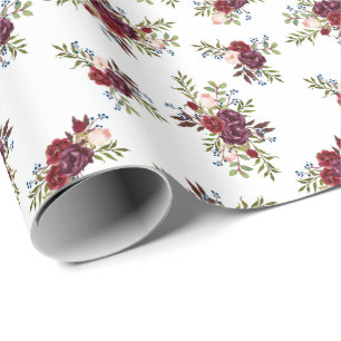 Marinho + Papel de embrulho floral borgonha