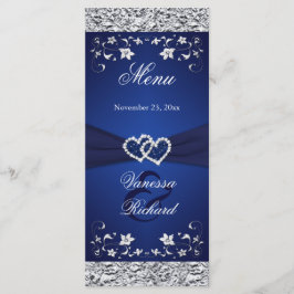 Marinho, Placa de Menu Silver Floral Attached Hear