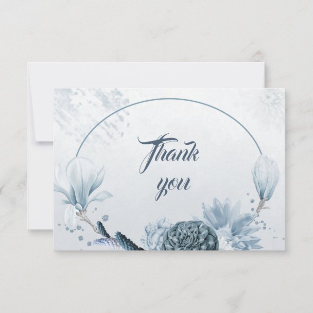 marinho poeirento flores azuis cartões de agradeci (Frente)