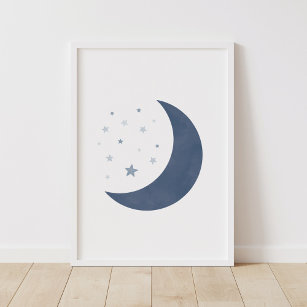 Marinho Poster Azul Lua e Estrelas Menino
