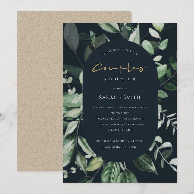 Marinho Preto Folha Casais Cápsulas Chá Convite (Frente/Verso)