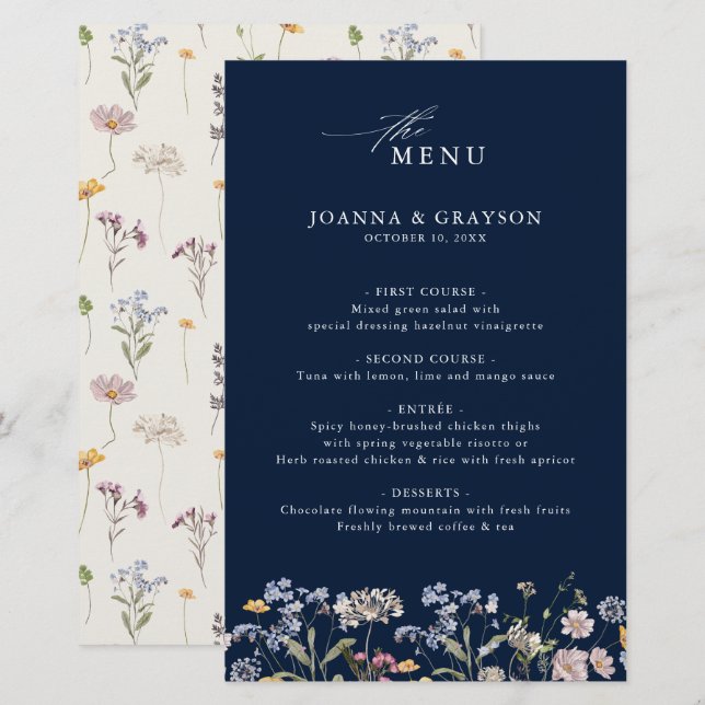 Marinho Primavera Wildflower Meadow Weding Menu (Frente/Verso)
