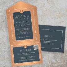 Marinho QR de cobre ouro online RSVP casamento