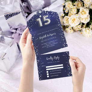 Marinho Quinceanera estrelas de prata azul rsvp