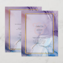 Marinho Roxo Convite de casamento Dourado Azul