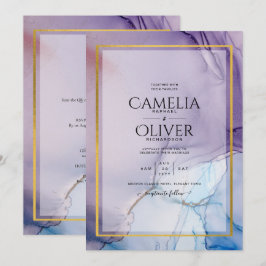 Marinho Roxo Convite de casamento Dourado Azul