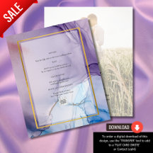 Marinho Roxo Convite de casamento Dourado Azul