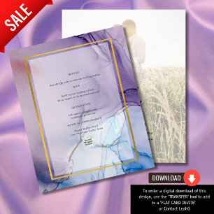 Marinho Roxo Convite de casamento Dourado Azul