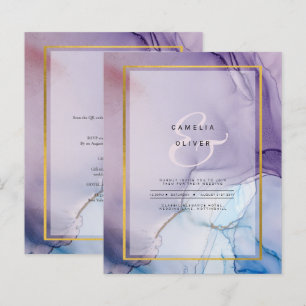 Marinho Roxo Convite de casamento Dourado Azul