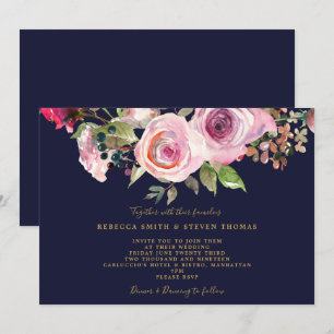 marinho roxo rosas florais convite para o casament