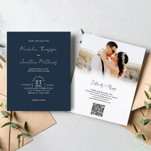 Marinho Rustic Azul Foto Orçamento Casamento QR Có