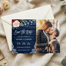 Marinho Rustic Floral Salve a Data Magnética Card