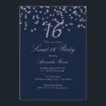 Marinho Silver Confetti Doce 16 Convite<br><div class="desc">Mais bonito 16 Convites na Loja Little Bayleigh!</div>